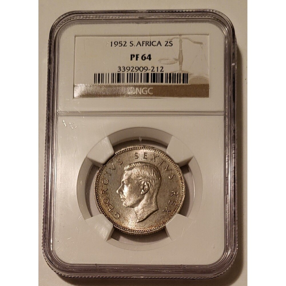 South Africa George VI 1952 Silver 2 Shillings PF64 NGC Toned Low Proof Mintage
